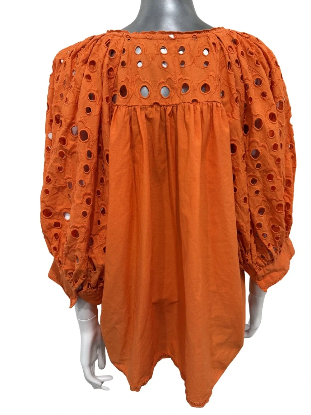 Anthropologie Orange Eyelet Peasant Blouse Size 1X Boho Cotton - Picture 9 of 10